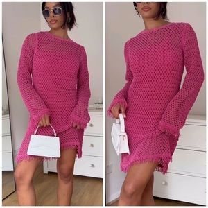New Zara Fringed Crochet Openwork Pink Fuschia Mini Dress 3859/024 Bloggers Fav